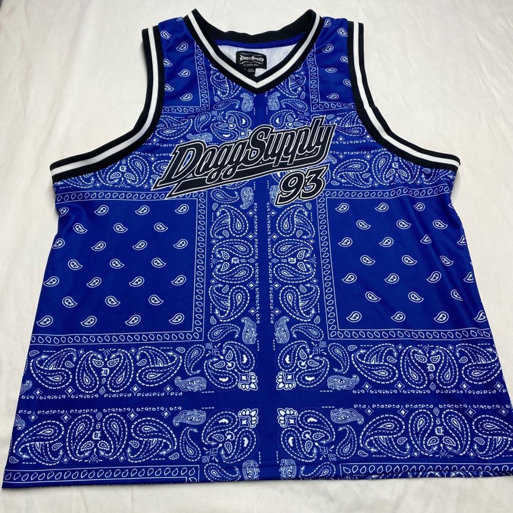 Dogg Supply Snoop Dogg Blue Paisley Bandana Basketball Jersey 93 Mens Large